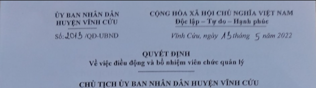 QĐ về việc điều động và bổ nhiệm viên chức quản lý