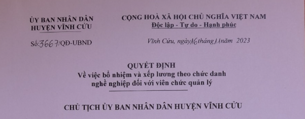 QĐ VV bổ nhiệm và xếp lương theo chức danh nghề nghiệp đối với viên chức quản lý