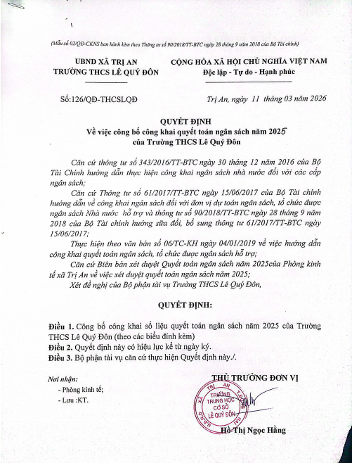 Công khai quyết toán năm 2025